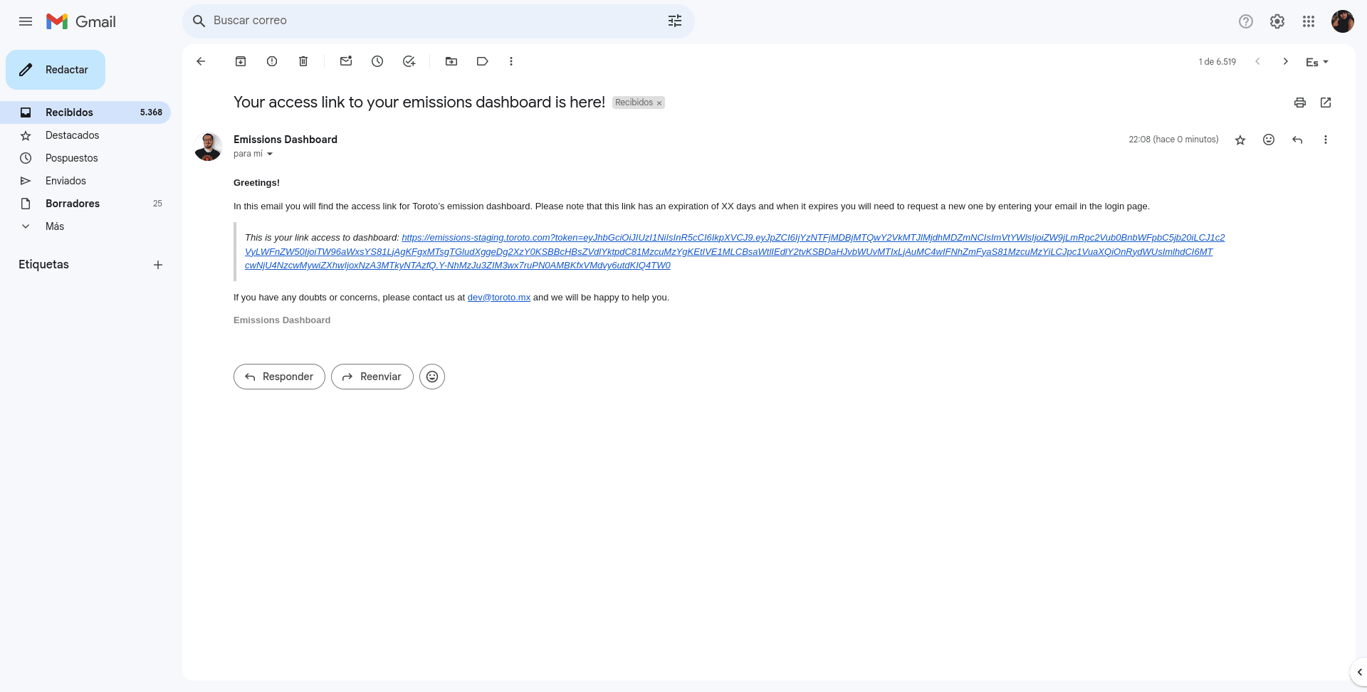 Preview email sent